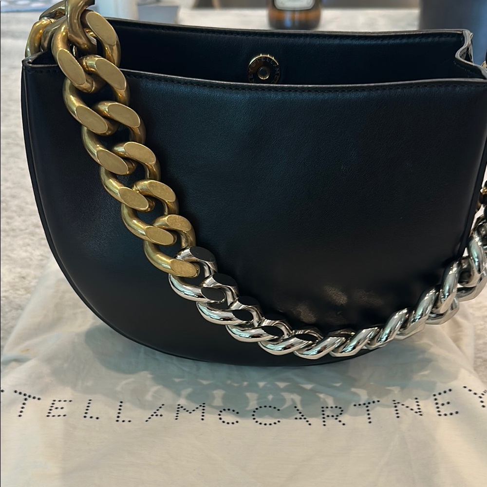 Stella McCartney Black and Gold Shoulder Bag with Chain Detail